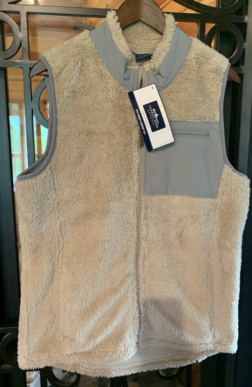 Charles River Apparel NWT Womens Newport Fleece Vest Sand/Gray Sherpa Full Zip L